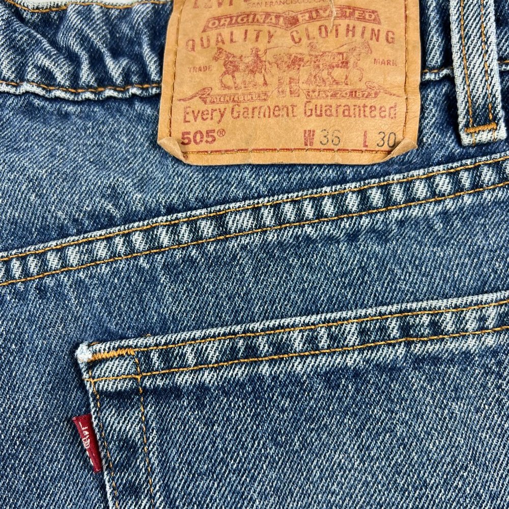 VTG 90s Levi's Jean Shorts Mens 33* 505 Blue Faded Cut Off Denim Jorts Tag 36 - Picture 11 of 16
